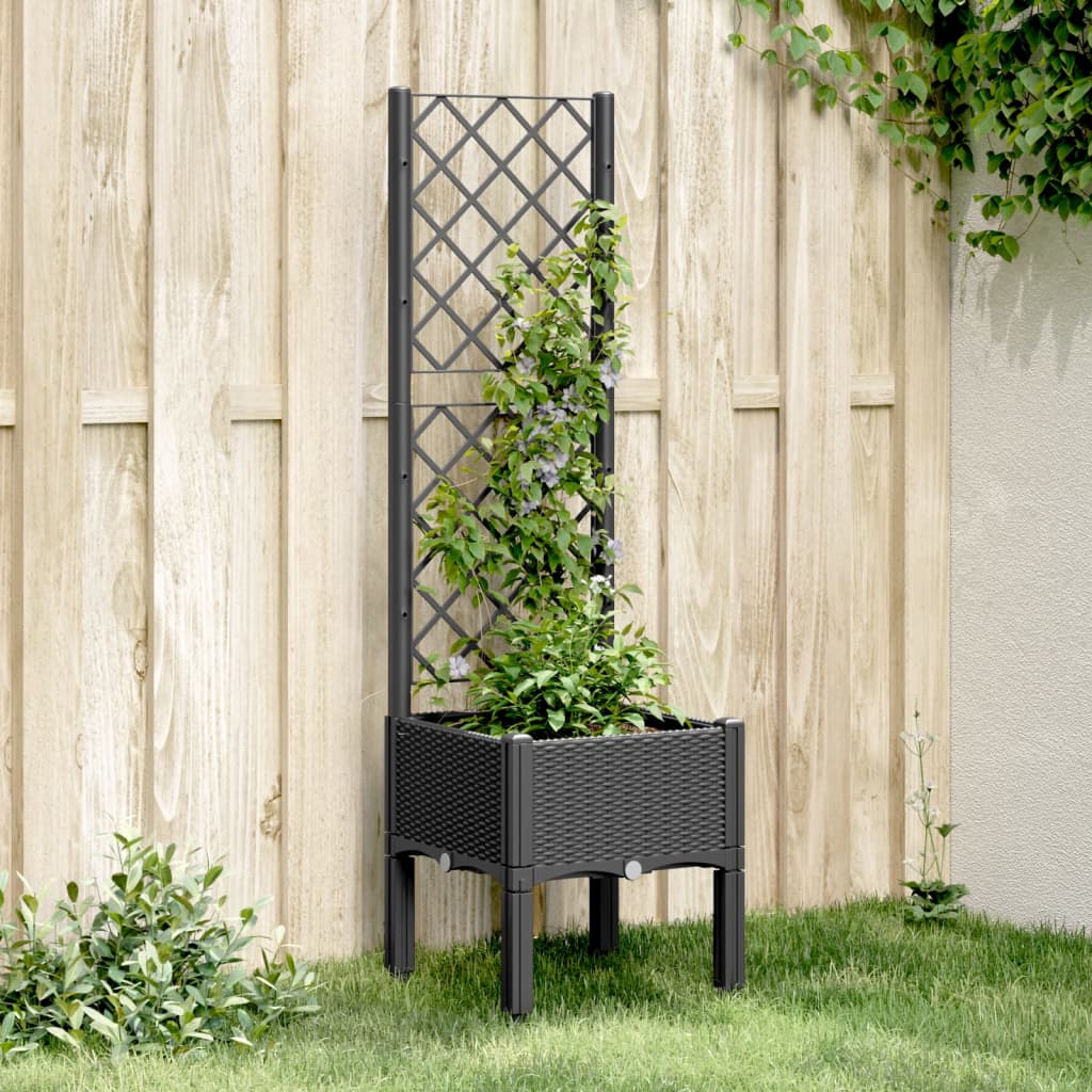 vidaXL Vaso/floreira de jardim c/ treliça 40x40x142 cm PP preto