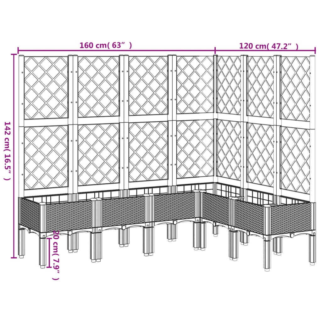 vidaXL Vaso/floreira de jardim c/ treliça 160x120x142 cm PP branco