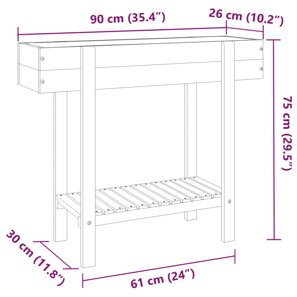 vidaXL Canteiro elevado de jardim 90x30x75 cm madeira acácia maciça