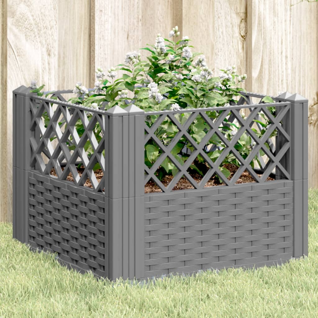 vidaXL Vaso/floreira jardim c/ estacas 43,5x43,5x43,5cm PP cinza-claro