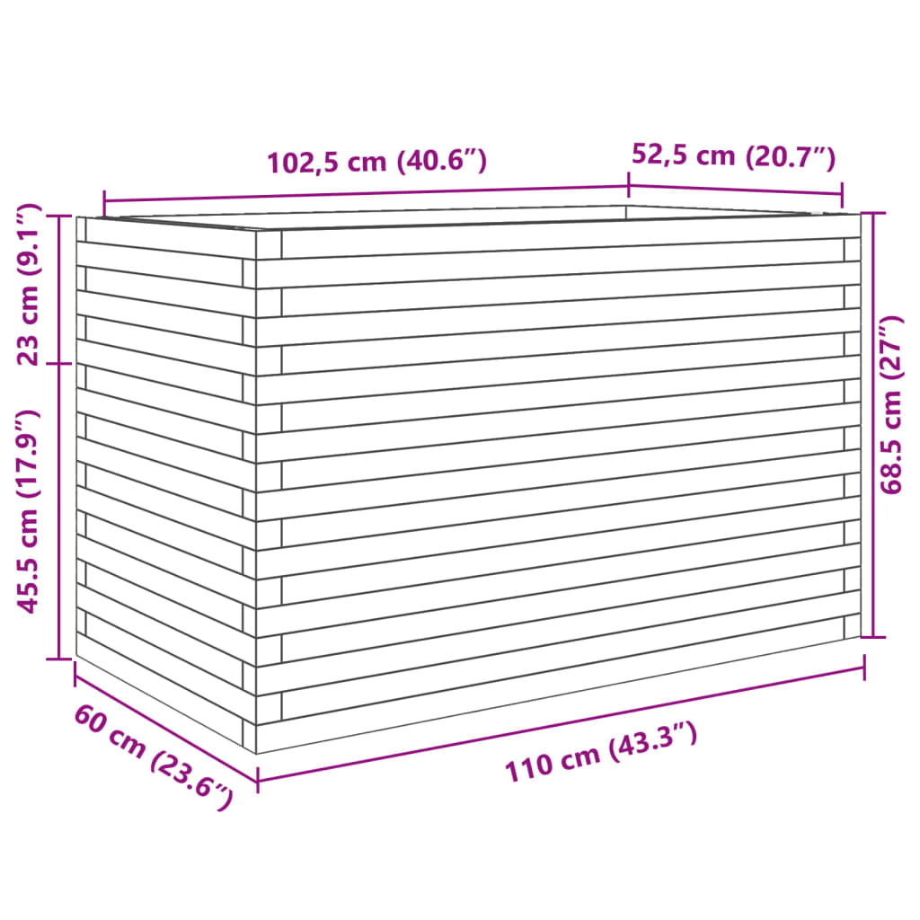 vidaXL Vaso/floreira de jardim 110x60x68,5cm madeira de douglas maciça