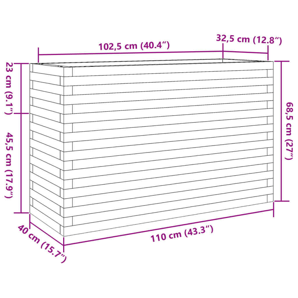 vidaXL Vaso/floreira de jardim 110x40x68,5 cm madeira de pinho maciça