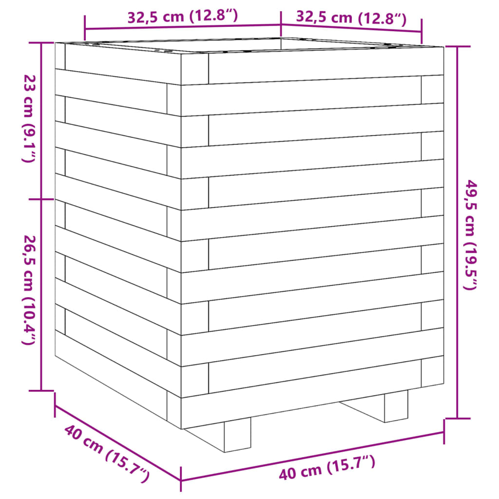 vidaXL Vaso/floreira de jardim 40x40x49,5 madeira de pinho impregnada