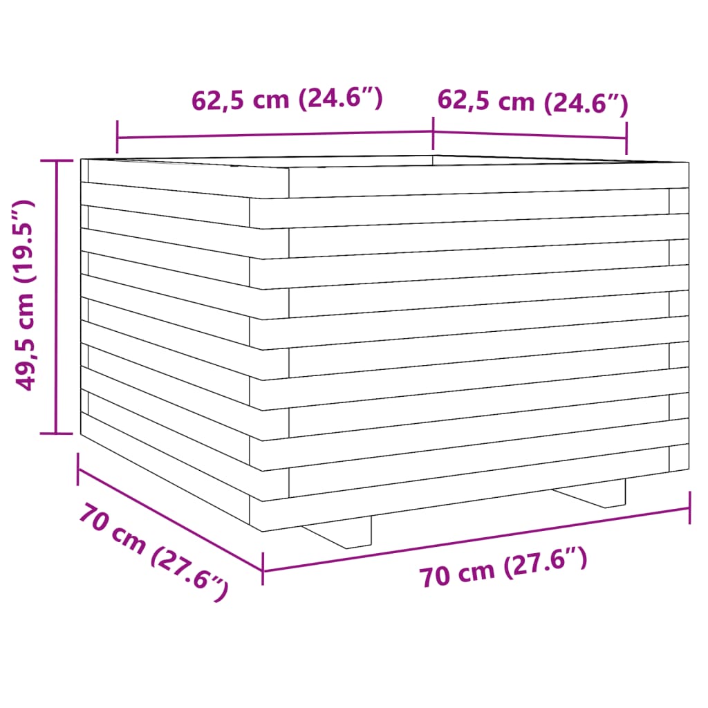 vidaXL Vaso/floreira de jardim 70x70x49,5 cm madeira de pinho maciça