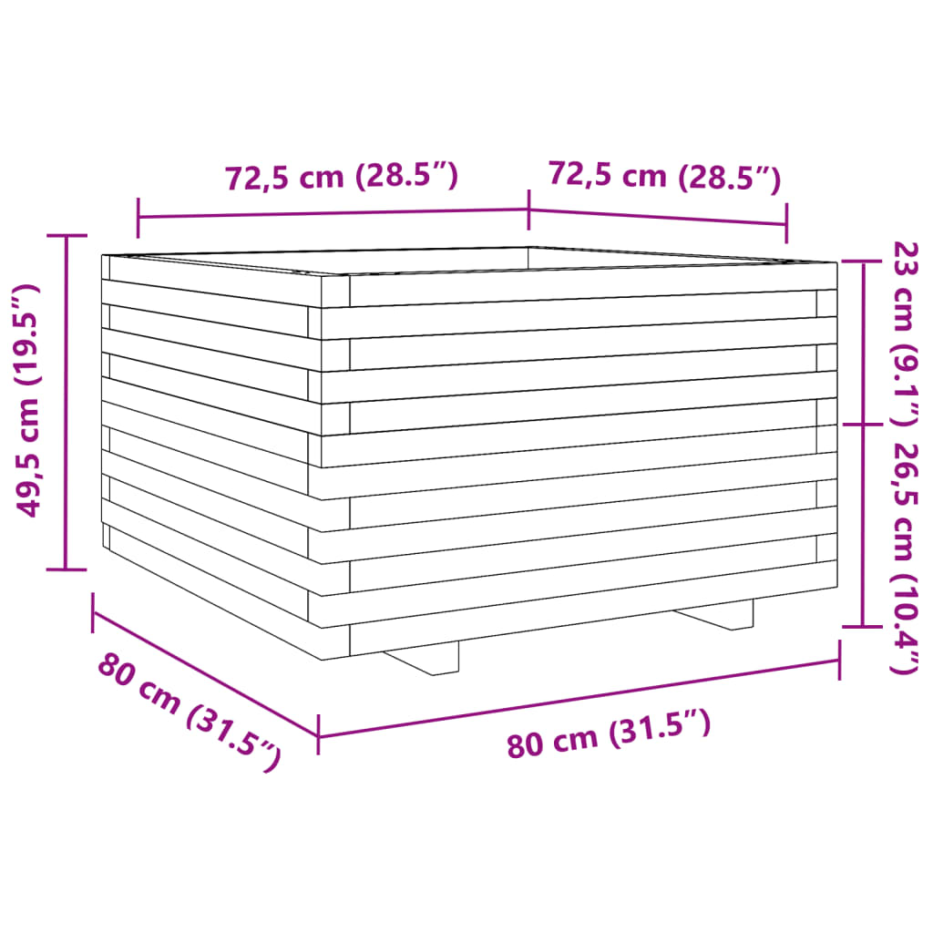 vidaXL Vaso/floreira de jardim 80x80x49,5 cm madeira de douglas maciça