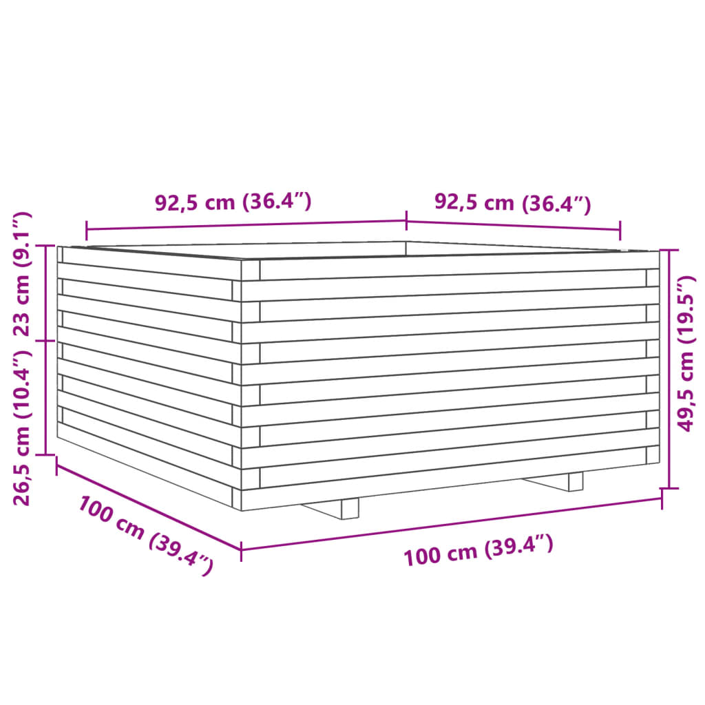 vidaXL Vaso/floreira de jardim 100x100x49,5 cm madeira de pinho maciça