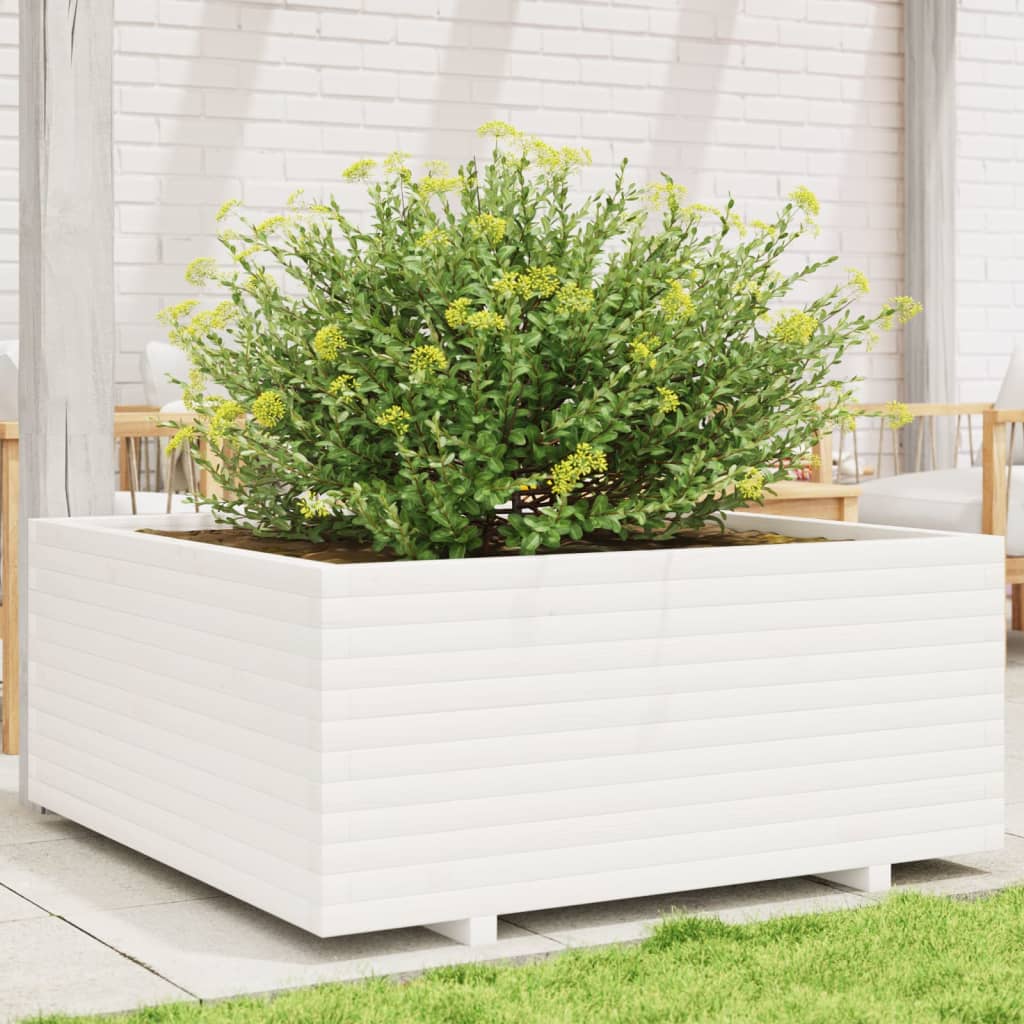 vidaXL Vaso/floreira de jardim 110x110x49,5 cm pinho maciço branco