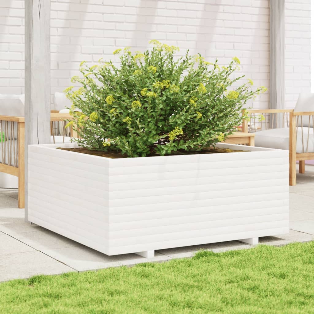 vidaXL Vaso/floreira de jardim 110x110x49,5 cm pinho maciço branco