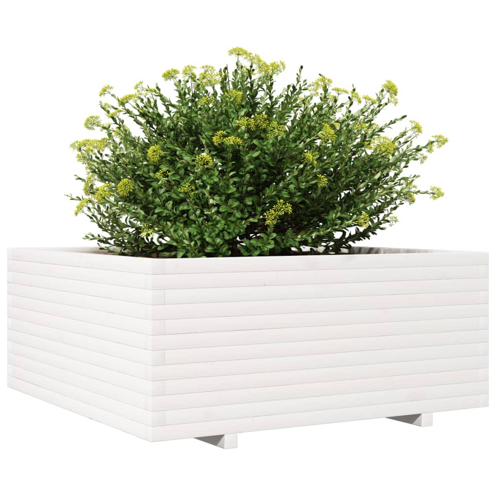 vidaXL Vaso/floreira de jardim 110x110x49,5 cm pinho maciço branco