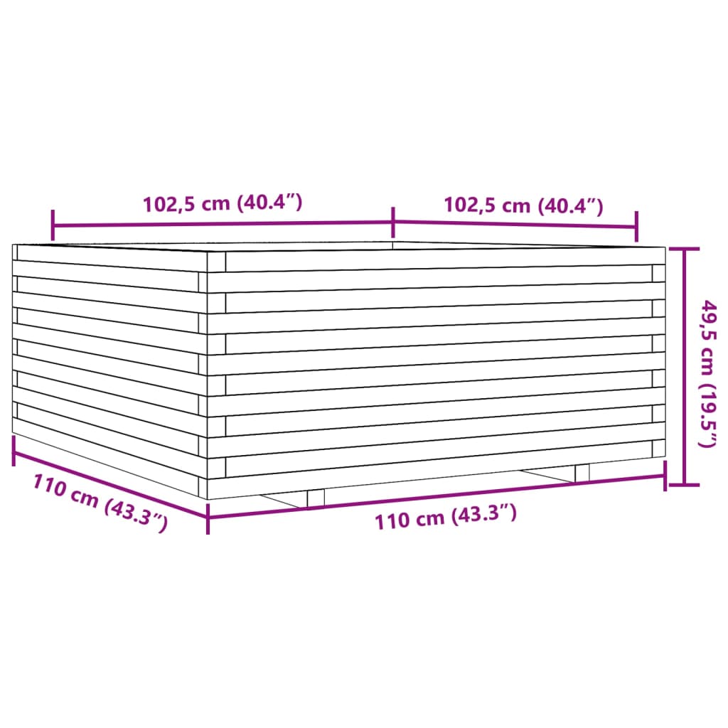 vidaXL Vaso/floreira de jardim 110x110x49,5 cm pinho maciço branco