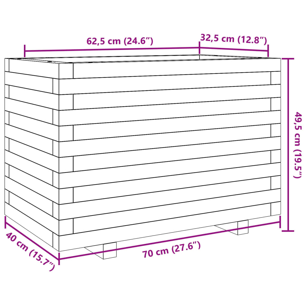 vidaXL Vaso/floreira de jardim 70x40x49,5 cm pinho maciço castanho mel