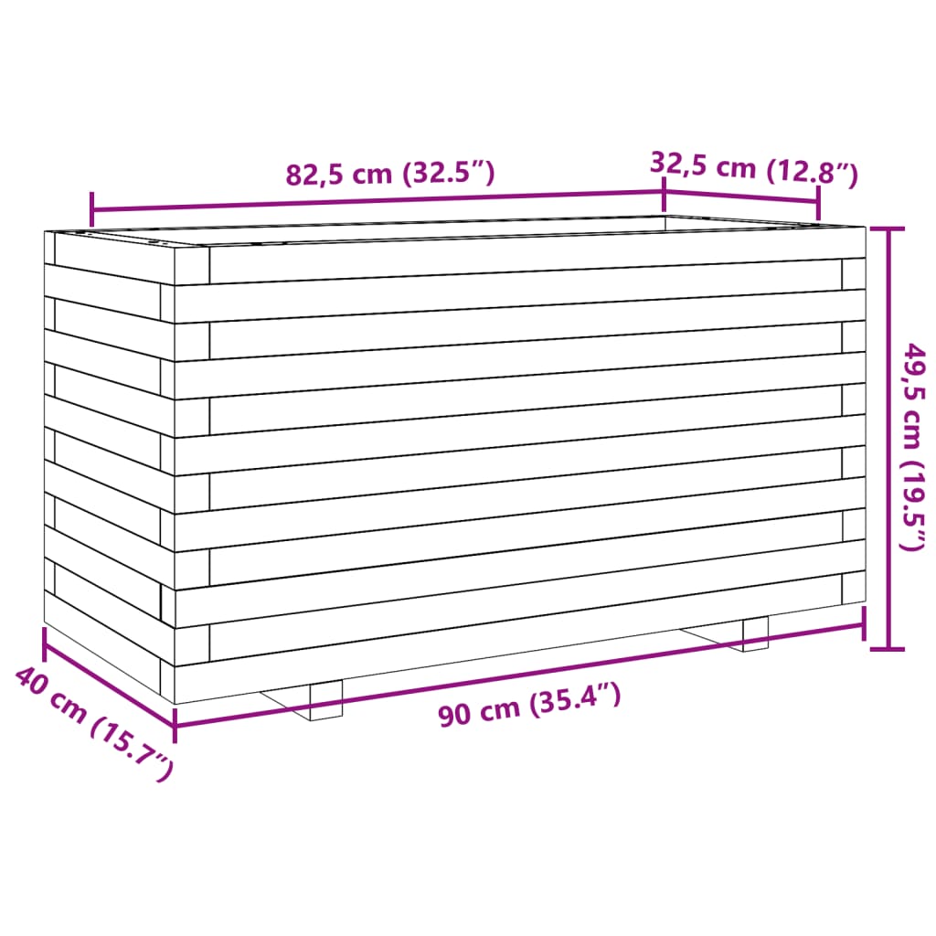 vidaXL Vaso/floreira de jardim 90x40x49,5 cm madeira pinho impregnada