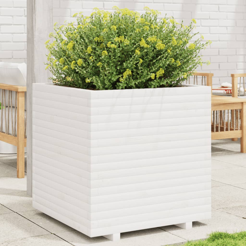 vidaXL Vaso/floreira de jardim 70x70x72,5 cm pinho maciço branco