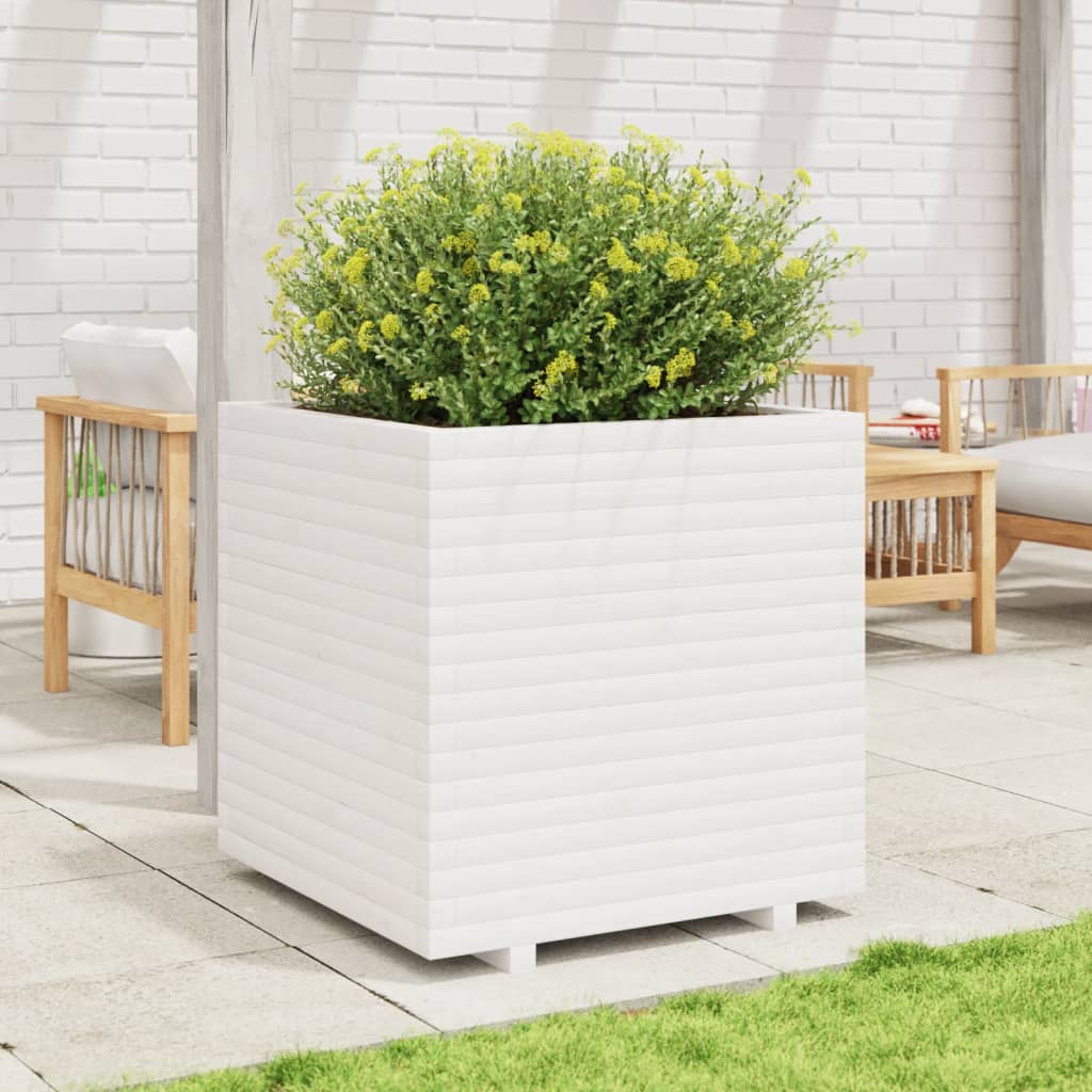 vidaXL Vaso/floreira de jardim 70x70x72,5 cm pinho maciço branco