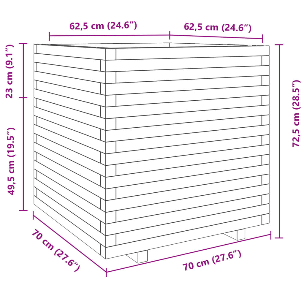 vidaXL Vaso/floreira de jardim 70x70x72,5 cm pinho maciço branco