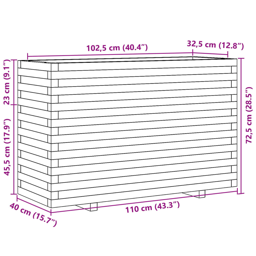 vidaXL Vaso/floreira de jardim 110x40x72,5cm pinho maciço castanho mel