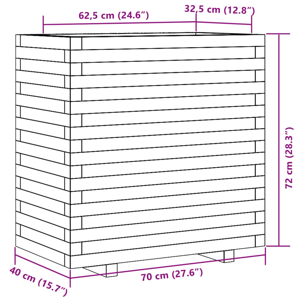 vidaXL Vaso/floreira de jardim 70x40x72 cm madeira de pinho maciça