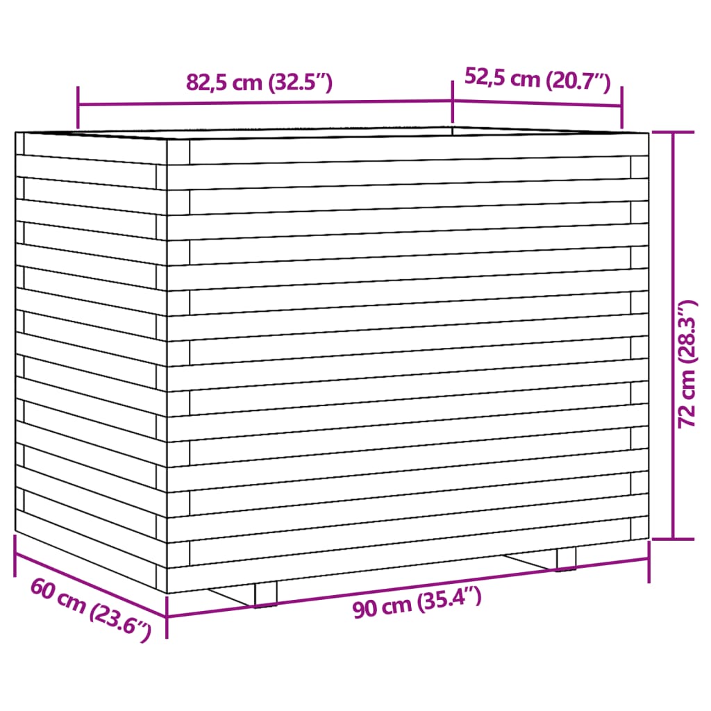 vidaXL Vaso/floreira de jardim 90x60x72 cm madeira de pinho impregnada