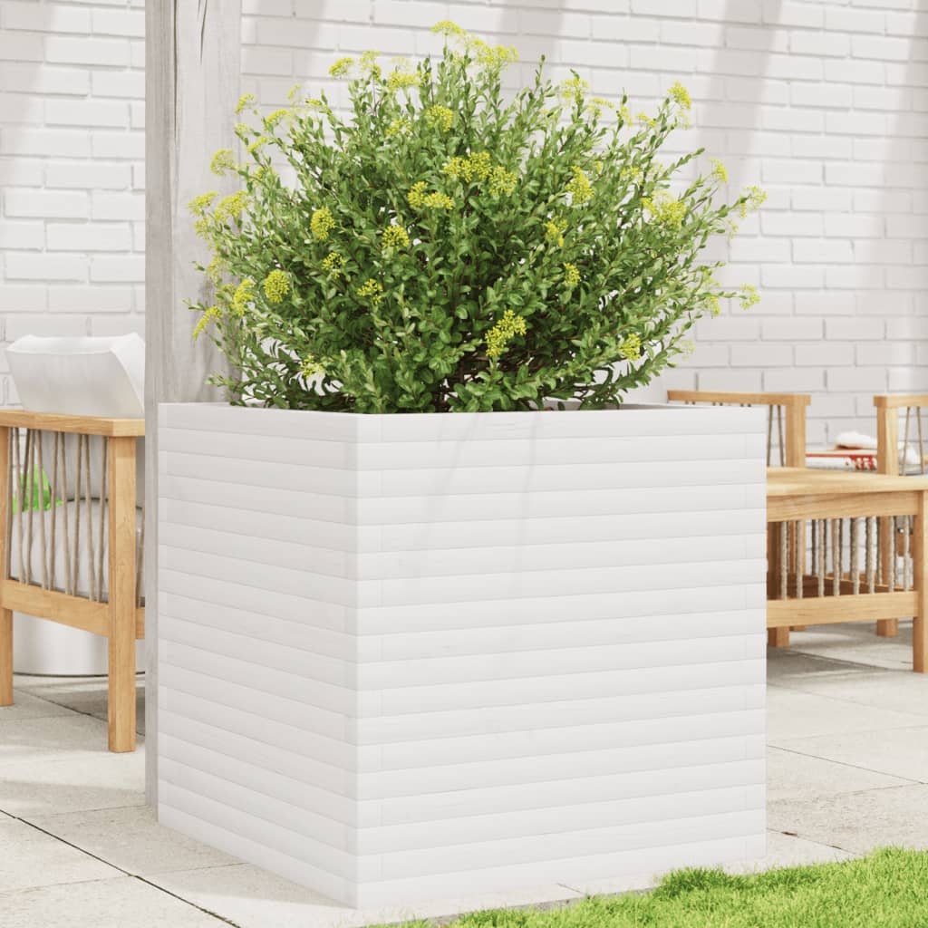 vidaXL Vaso/floreira de jardim 70x70x68,5 cm pinho maciço branco