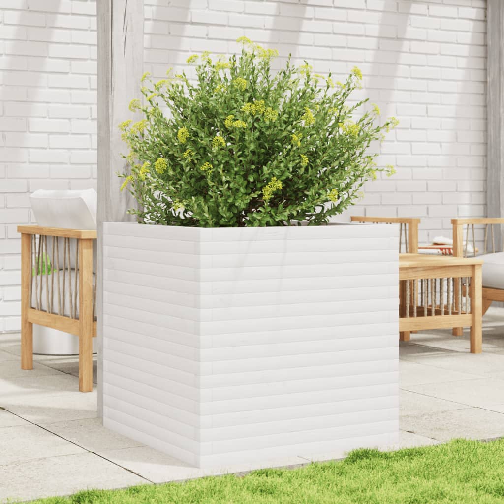 vidaXL Vaso/floreira de jardim 70x70x68,5 cm pinho maciço branco