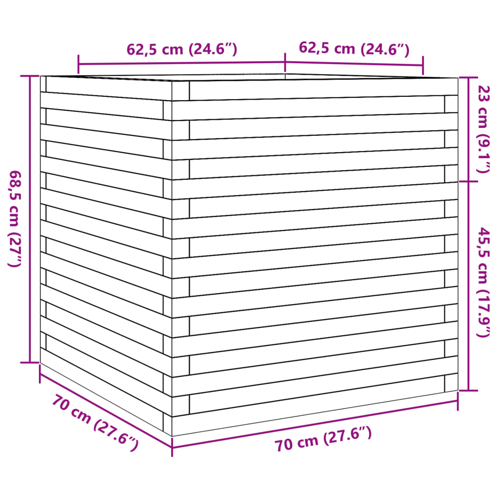 vidaXL Vaso/floreira de jardim 70x70x68,5 cm pinho maciço branco