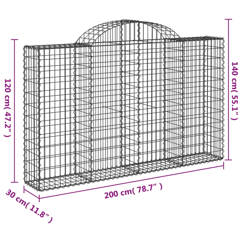 vidaXL Cestos gabião arqueados 25 pcs 200x30x120/140 ferro galvanizado