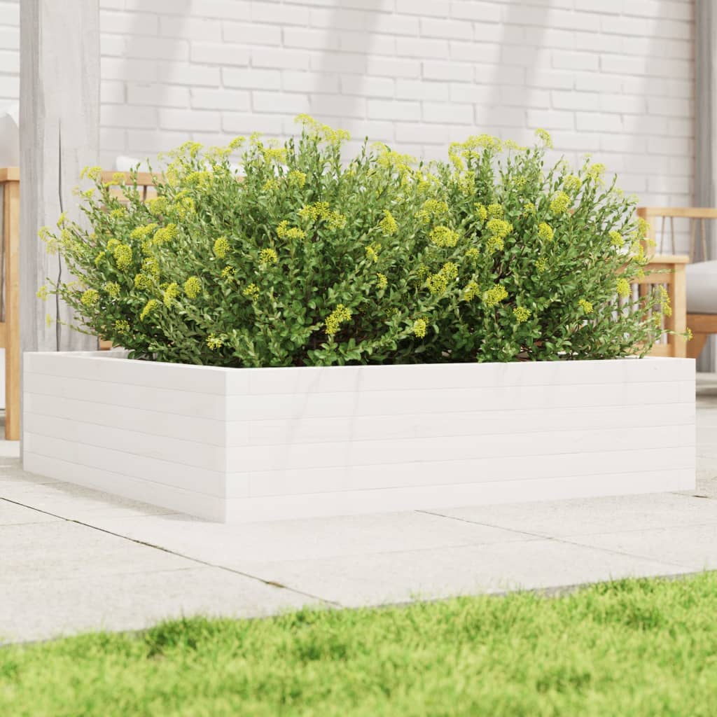 vidaXL Vaso/floreira de jardim 90x90x23 cm madeira pinho maciça branco