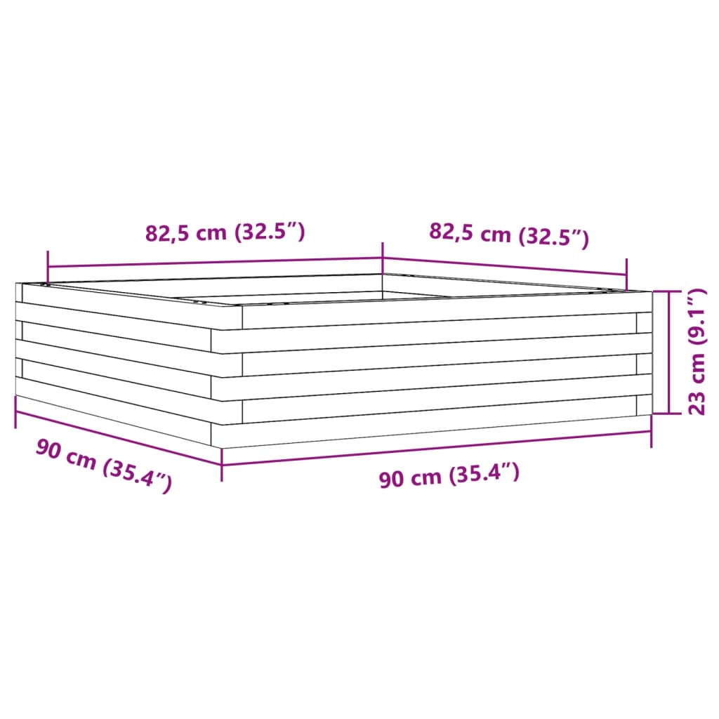 vidaXL Vaso/floreira de jardim 90x90x23 cm madeira pinho maciça branco