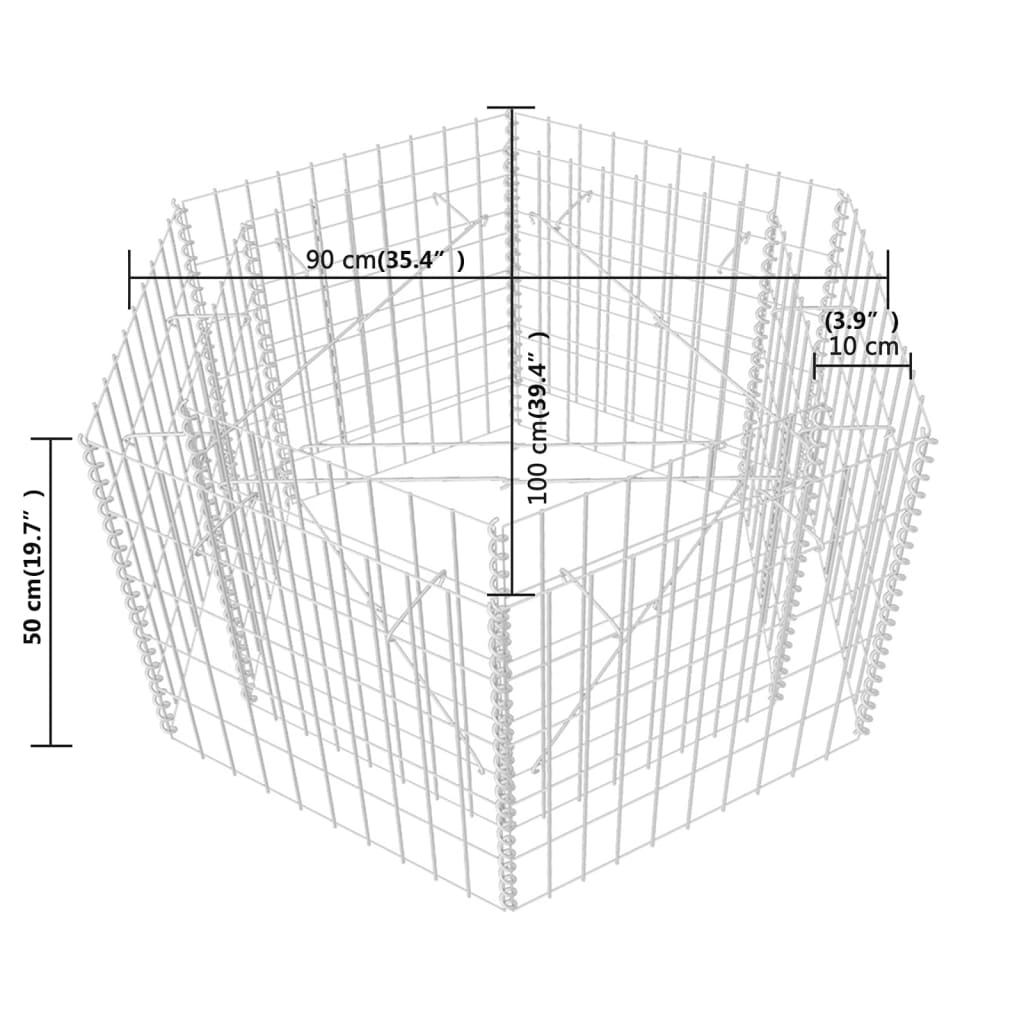 vidaXL Canteiro elevado/cesto gabião hexagonal 100x90x50 cm