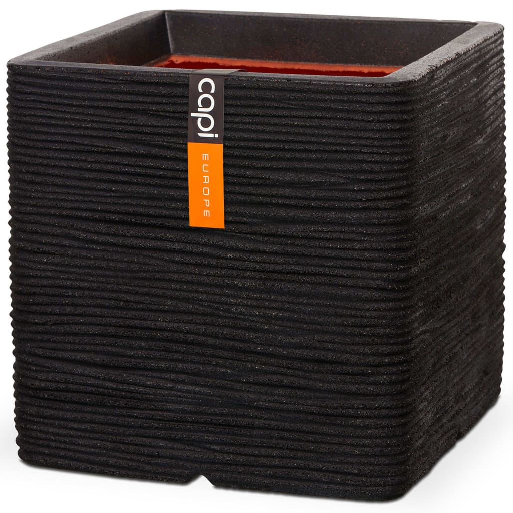 Capi Vaso quadrado Nature Rib 30x30 cm preto KBLR902