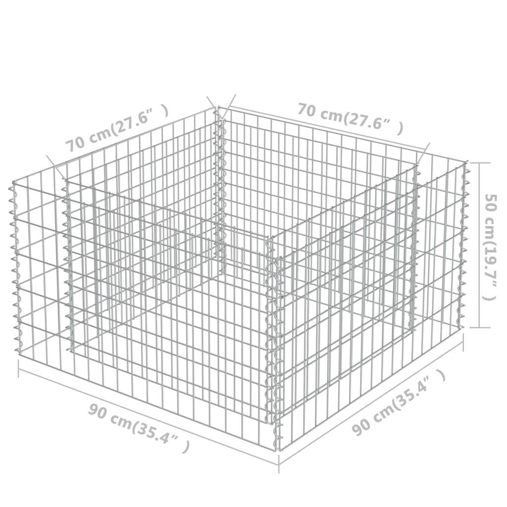 vidaXL Canteiro elevado/cesto gabião 90x90x50 cm aço galvanizado