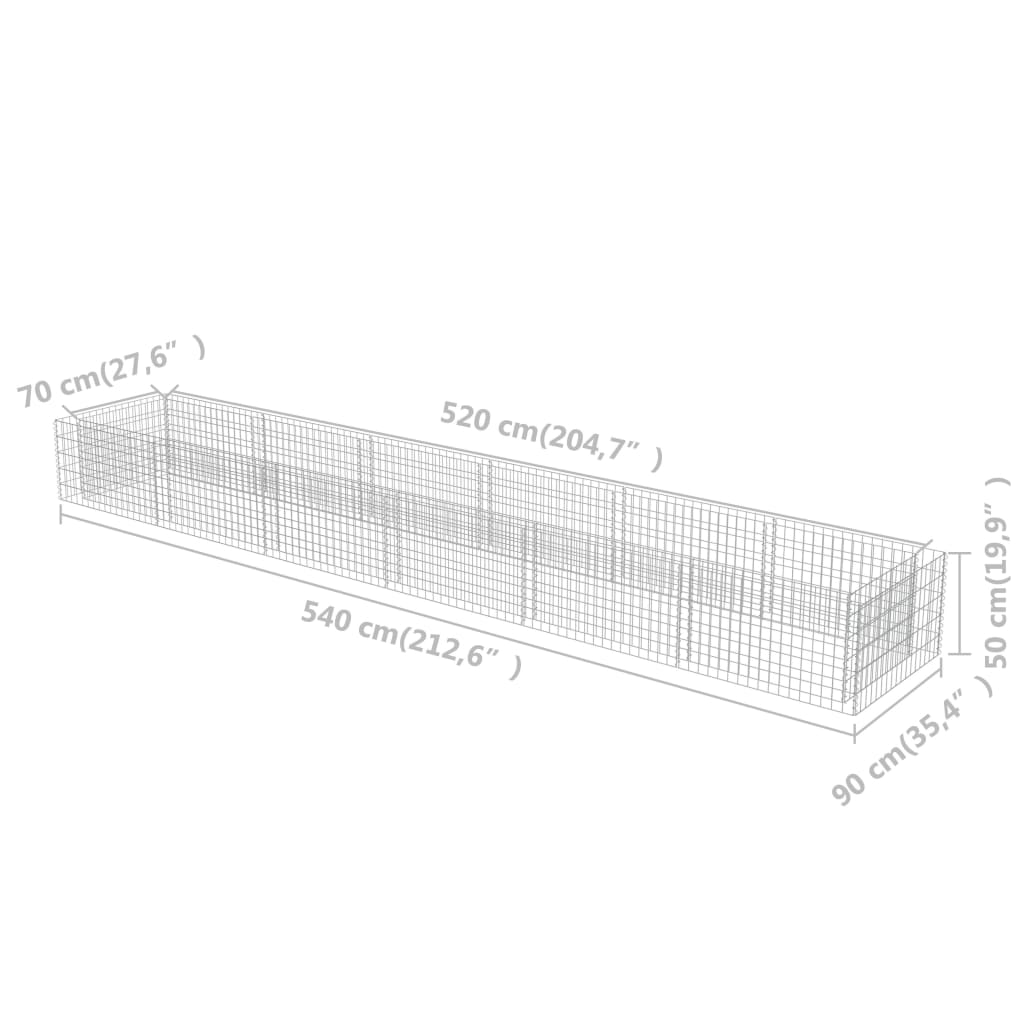 vidaXL Canteiro elevado/cesto gabião 540x90x50 cm aço galvanizado