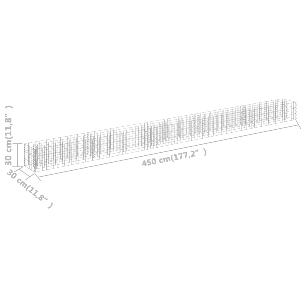 vidaXL Canteiro elevado/cesto gabião 450x30x30 cm aço galvanizado