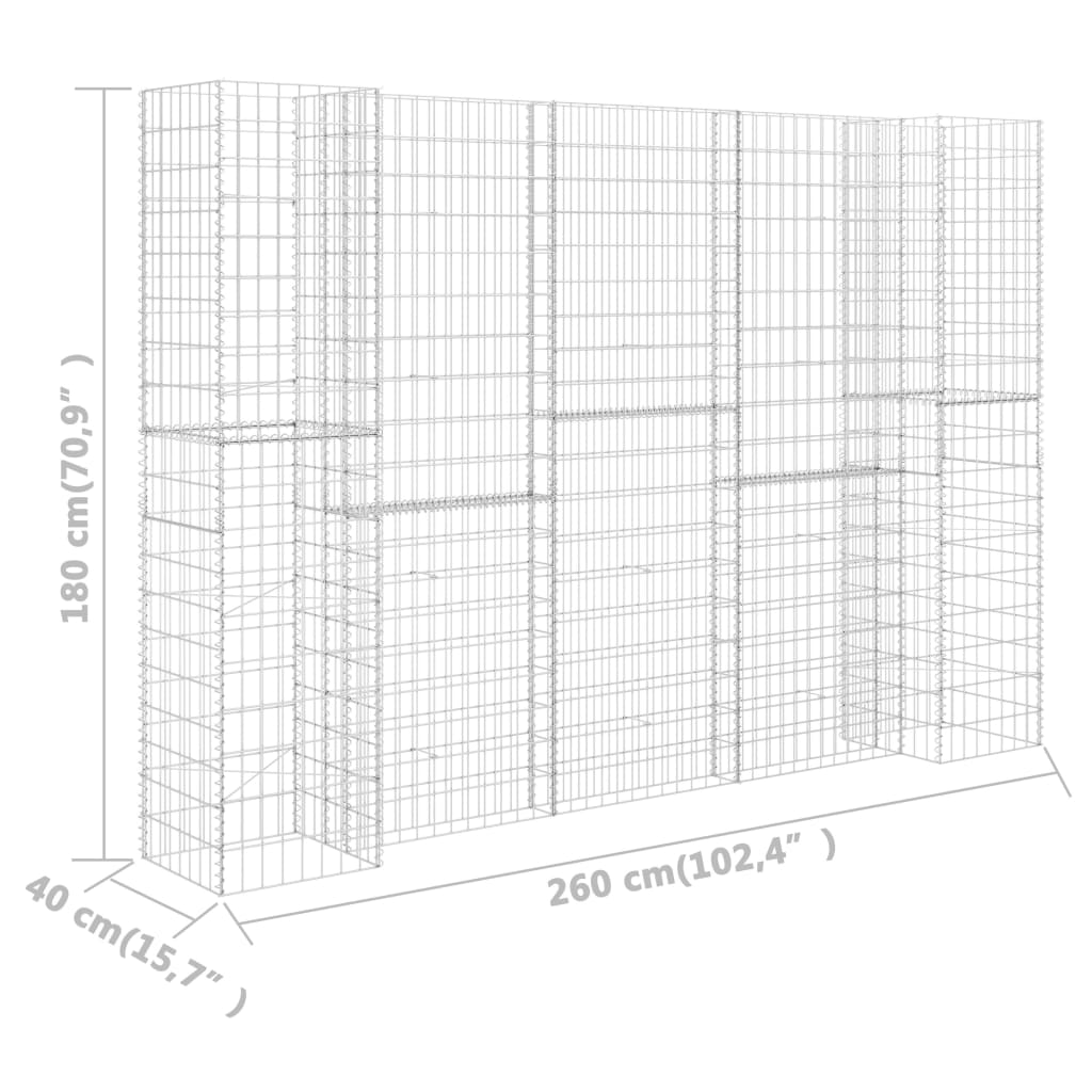 vidaXL Gabião em forma de H fio de aço 260x40x180 cm