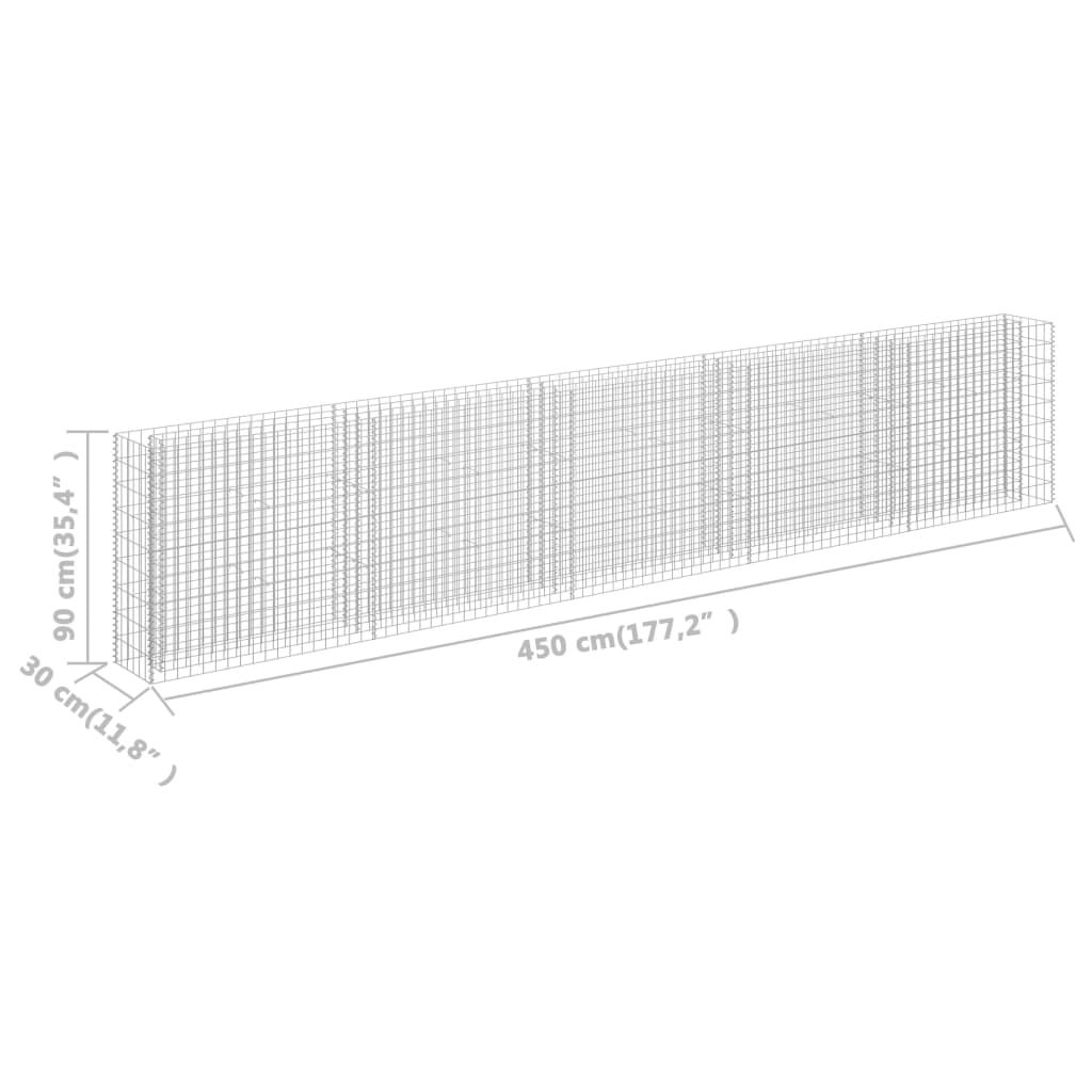 vidaXL Canteiro elevado/cesto gabião 450x30x90 cm aço galvanizado