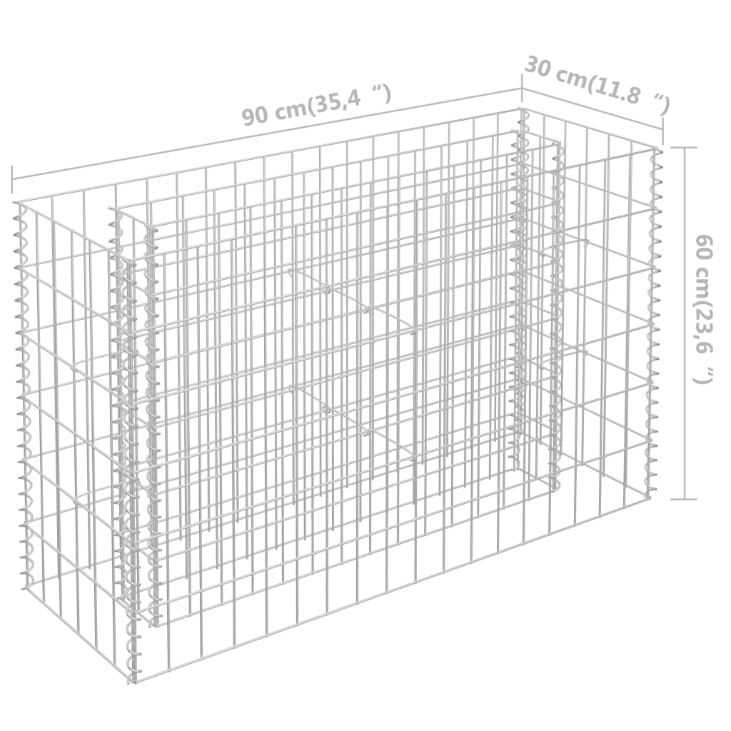 vidaXL Canteiro elevado/cesto gabião 90x30x60 cm aço galvanizado