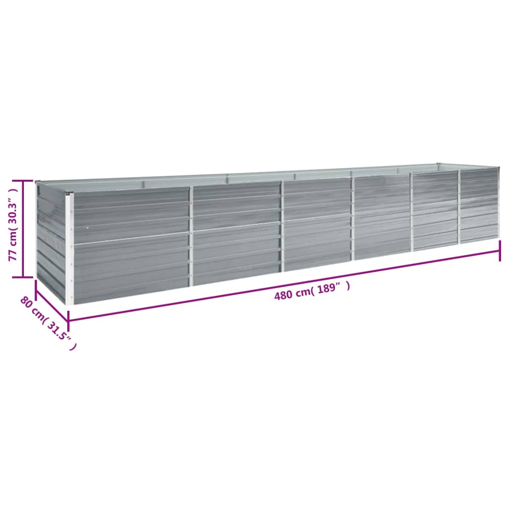 vidaXL Canteiro elevado de jardim 480x80x77cm aço galvanizado cinzento