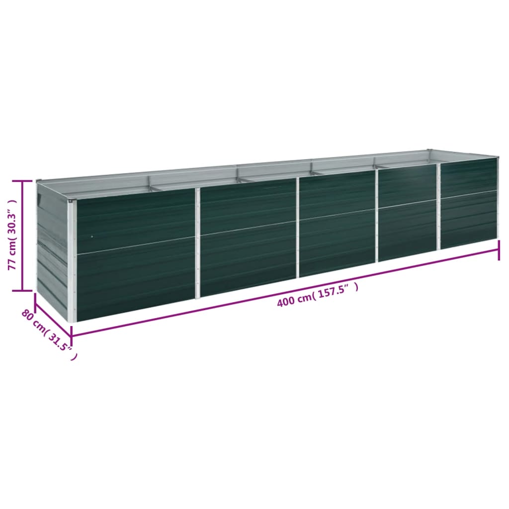 vidaXL Canteiro elevado de jardim 400x80x77cm aço galvanizado verde