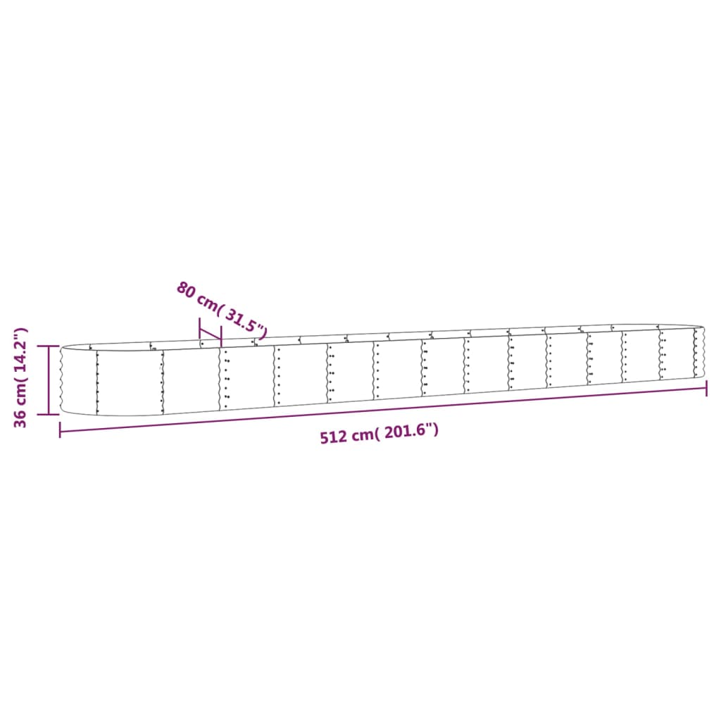 vidaXL Canteiro elevado jardim 512x80x36cm aço revestido a pó prateado