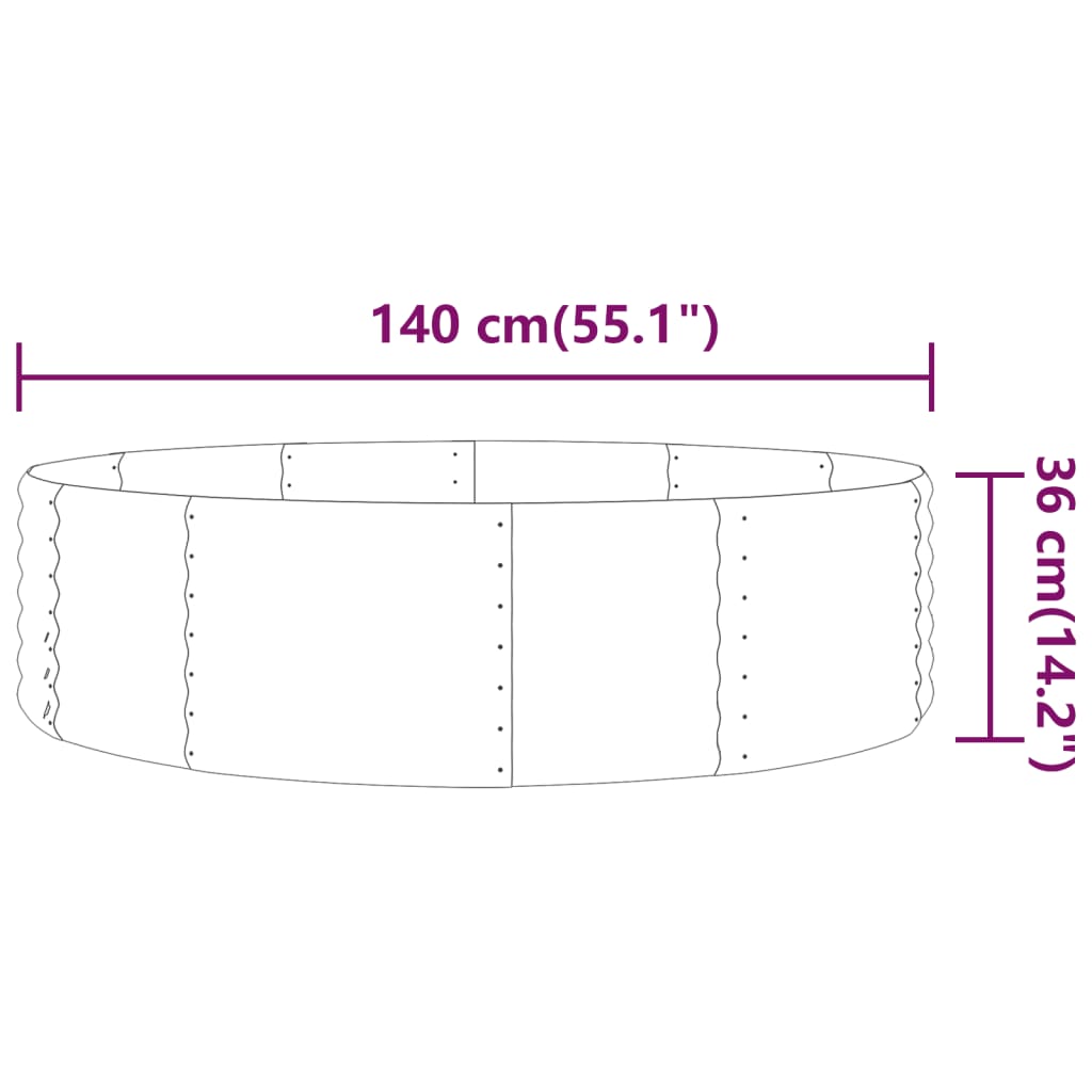 vidaXL Canteiro elevado jardim 140x140x36 aço revestido a pó castanho