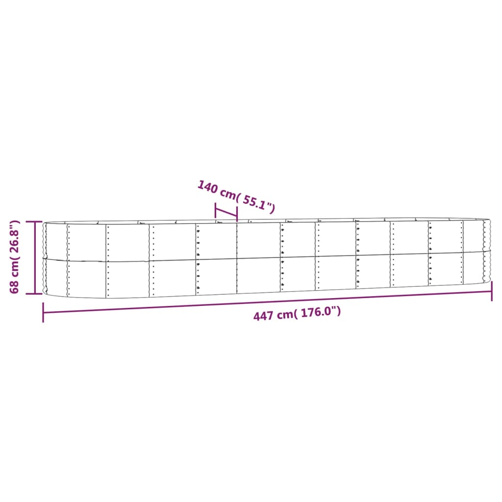 vidaXL Canteiro elevado jardim 447x140x68 aço revestido a pó castanho