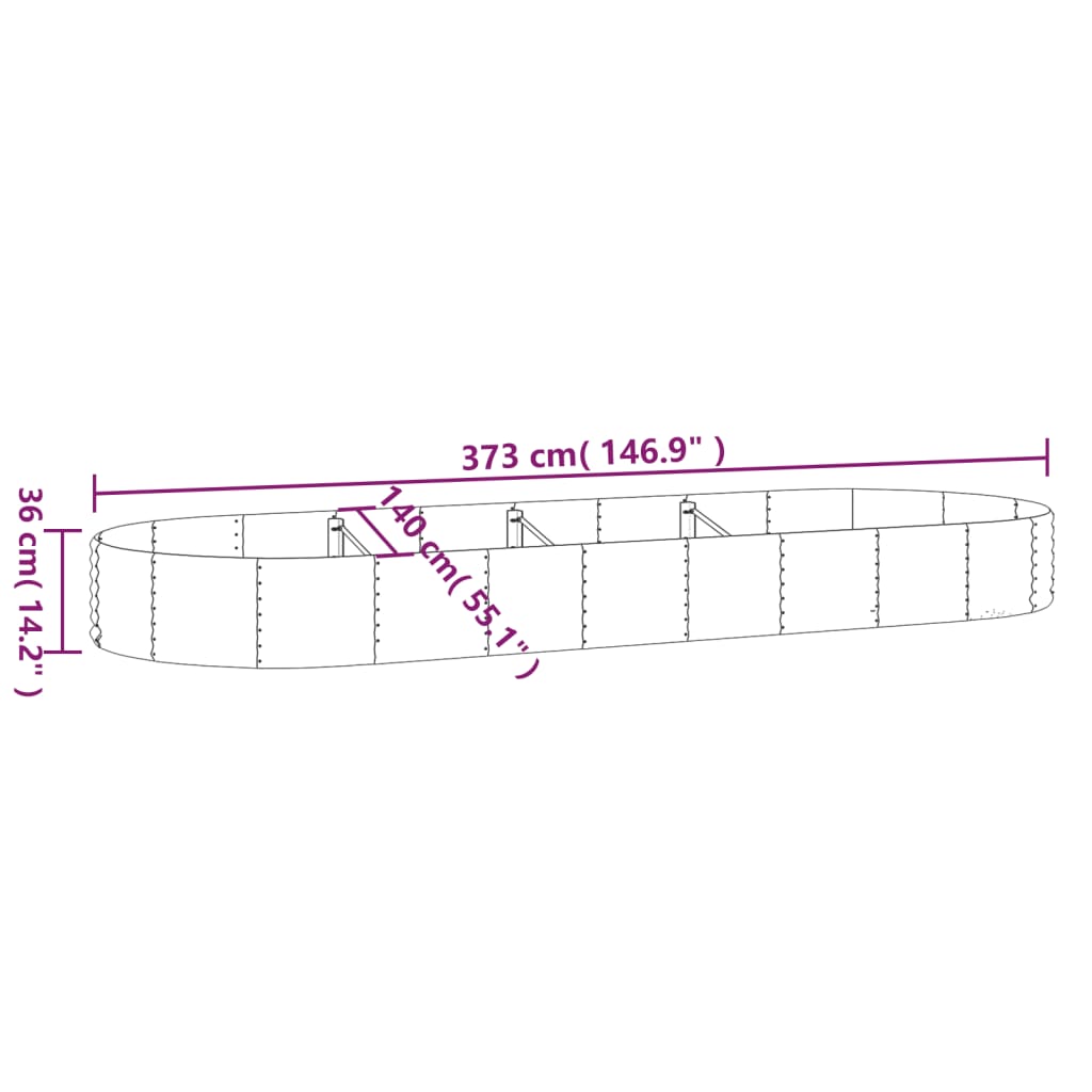 vidaXL Canteiro elevado jardim 373x140x36 aço revestido a pó cinzento