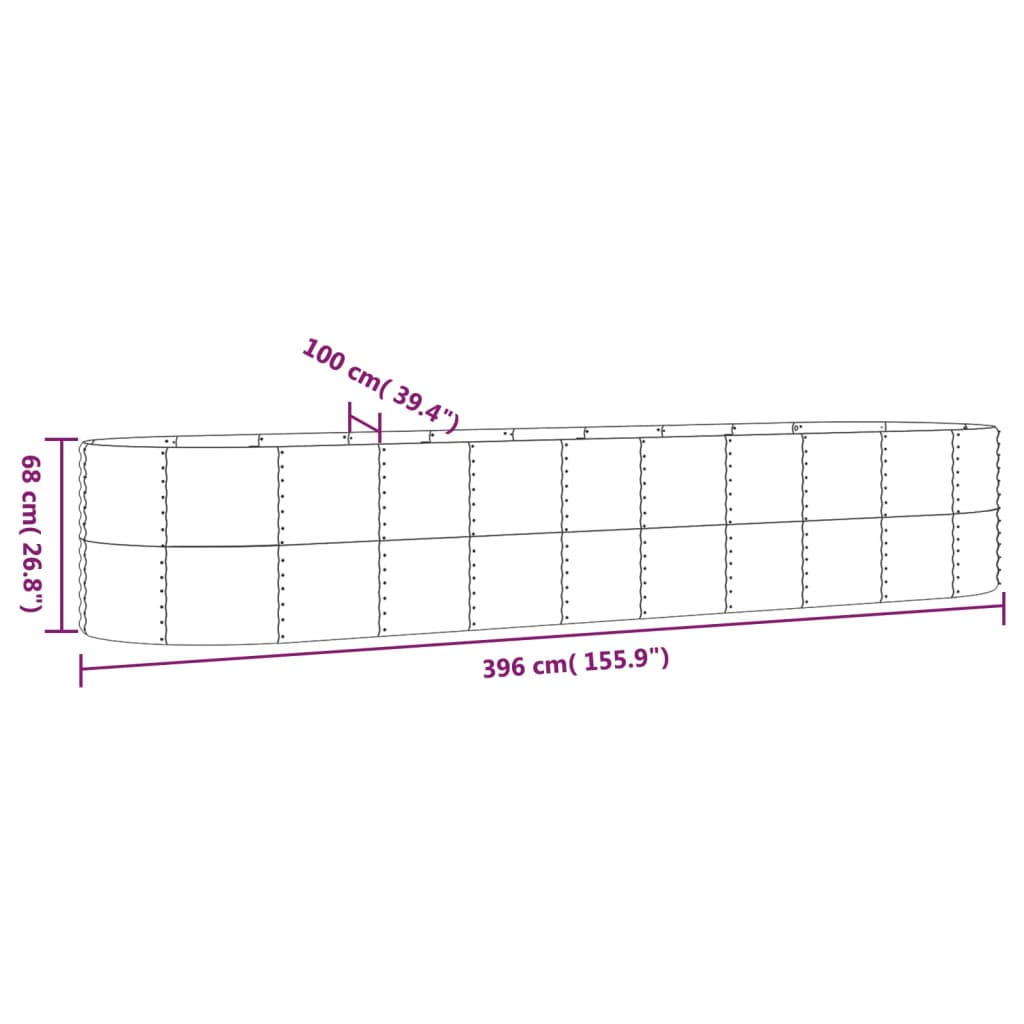 vidaXL Canteiro elevado jardim 396x100x68 aço revestido a pó cinzento