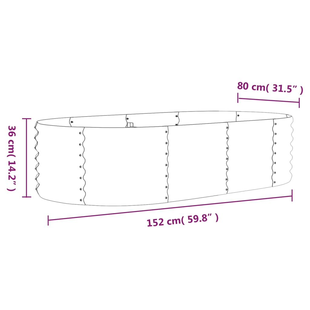 vidaXL Canteiro elevado jardim 152x80x36cm aço revestido a pó cinzento