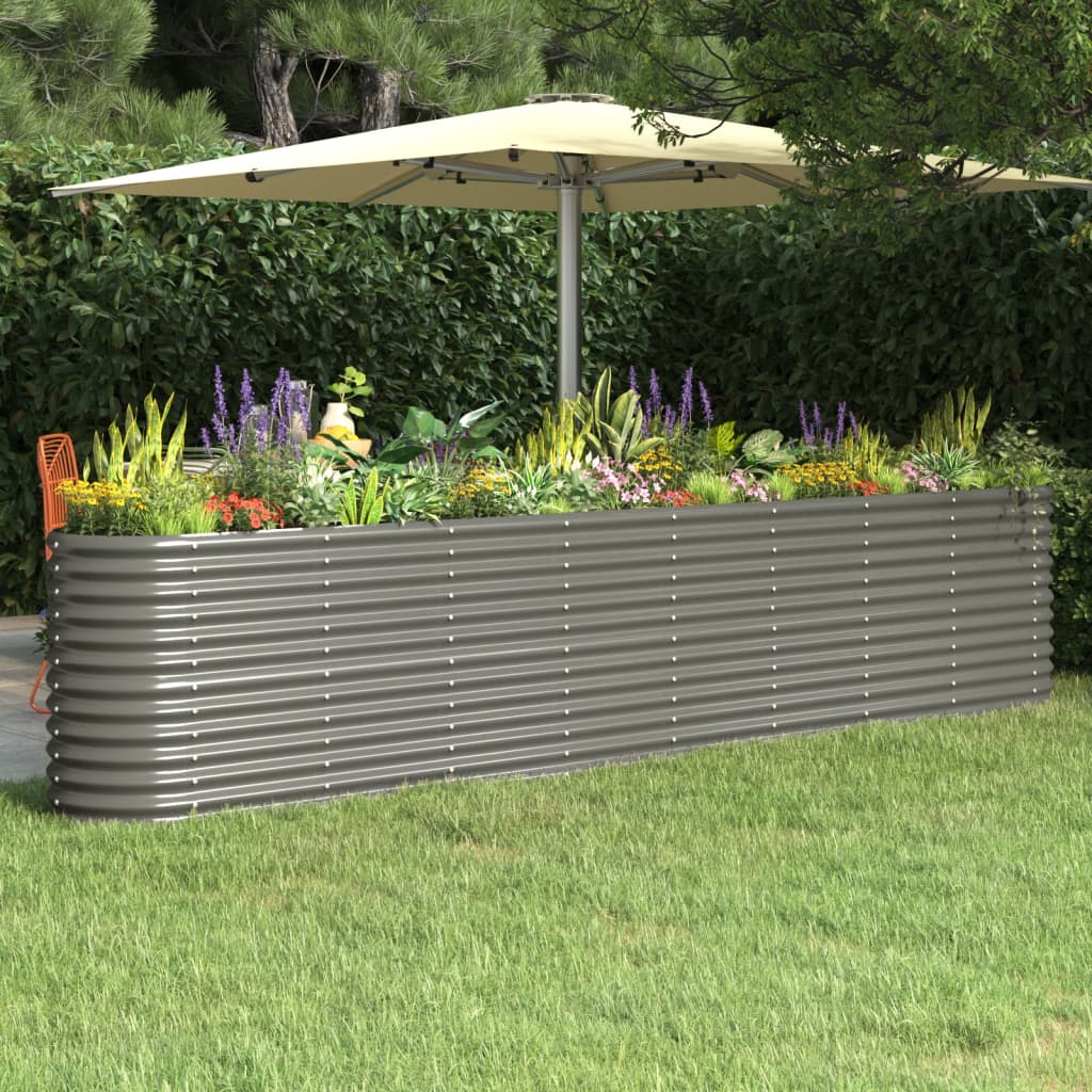 vidaXL Canteiro elevado jardim 332x40x68cm aço revestido a pó cinzento