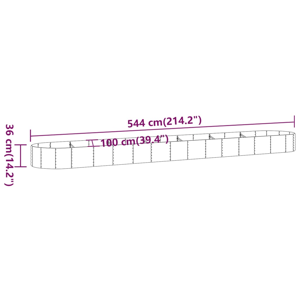 vidaXL Canteiro elevado jardim 544x100x36 aço revestido a pó prateado