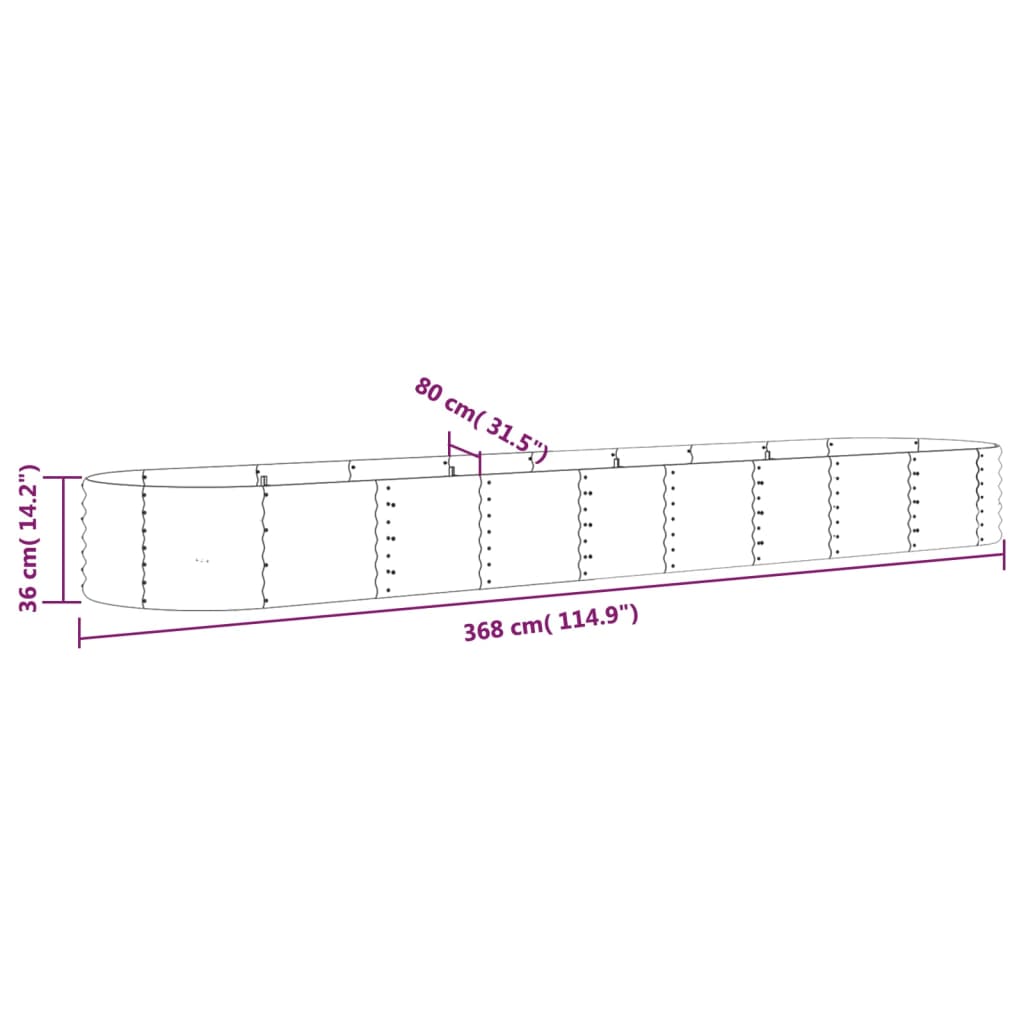 vidaXL Canteiro elevado jardim 368x80x36 cm aço revestido a pó verde