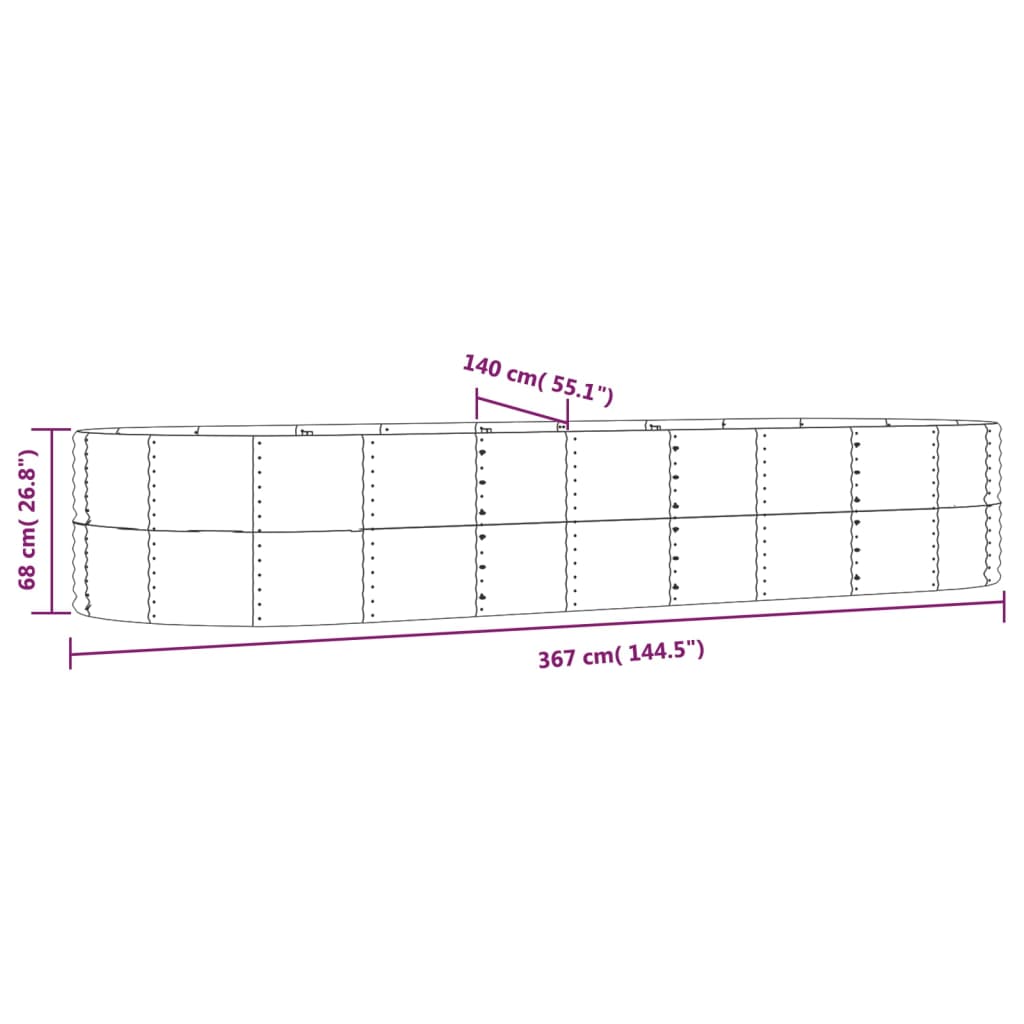 vidaXL Canteiro elevado jardim 367x140x68 aço revestido a pó antracite