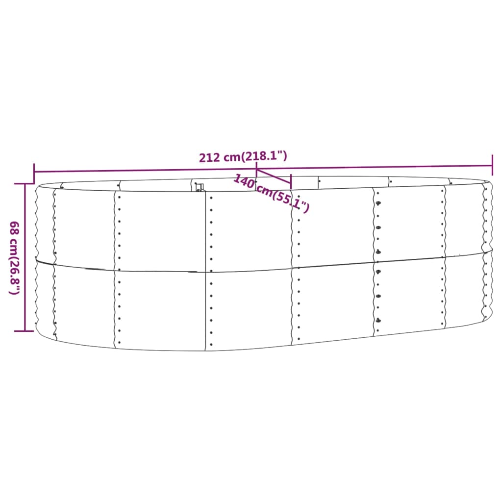 vidaXL Canteiro elevado jardim 212x140x68 aço revestido a pó prateado