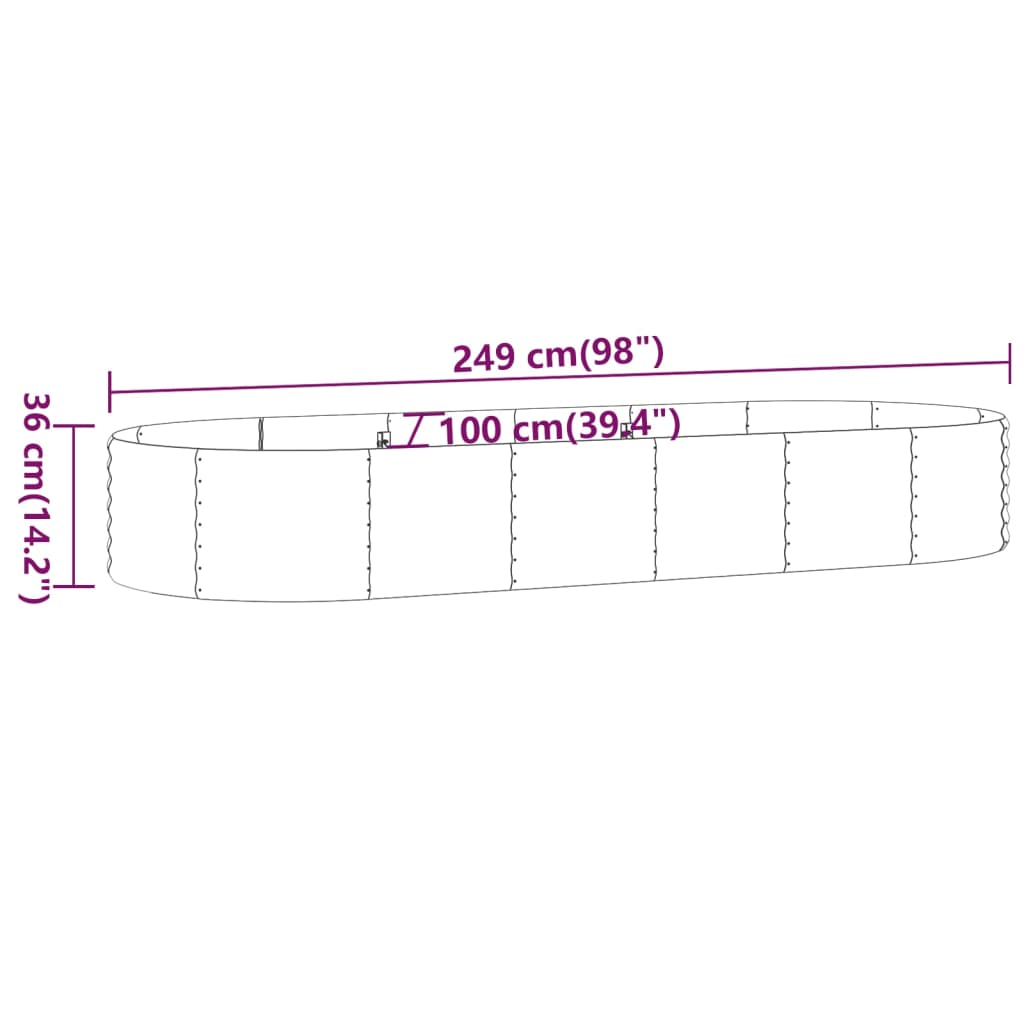 vidaXL Canteiro elevado jardim 249x100x36 aço revestido a pó cinzento